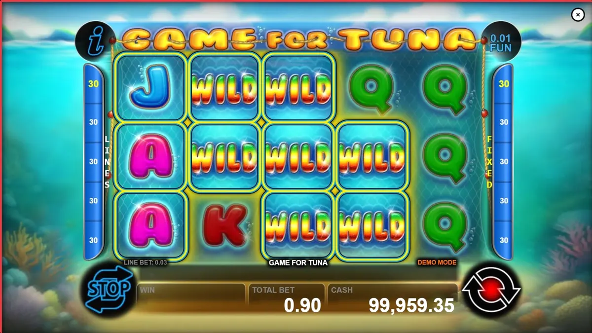 Tampilan visual slot Game For Tuna dengan tema bawah laut dan nelayan.